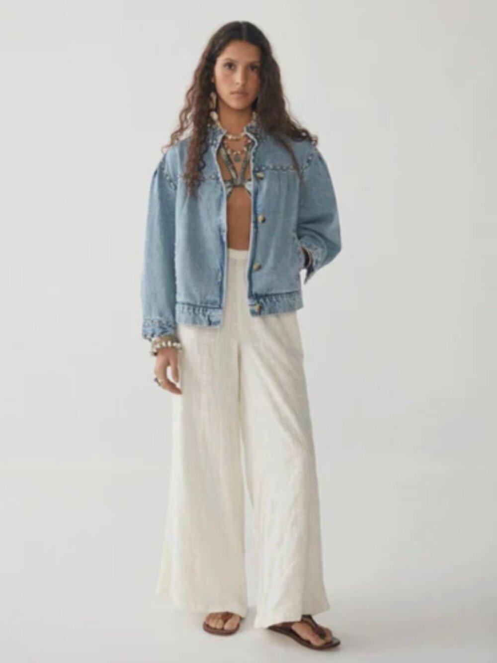 Maison Hotel White Embroidered Wide-Leg Tess Pants in Pearl Jam 100% Cotton
